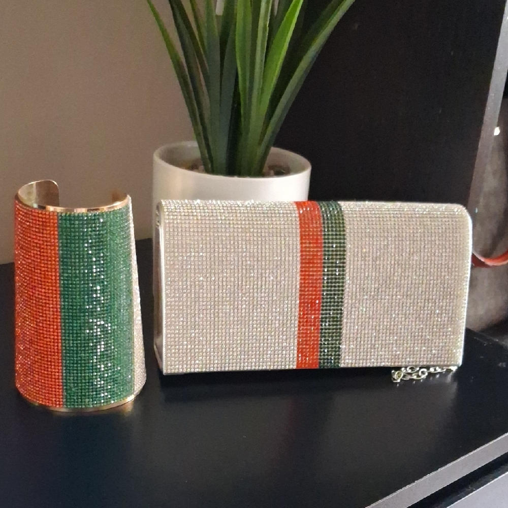 Silver Sparkling Clutch Purse With Matching Arm Cuff